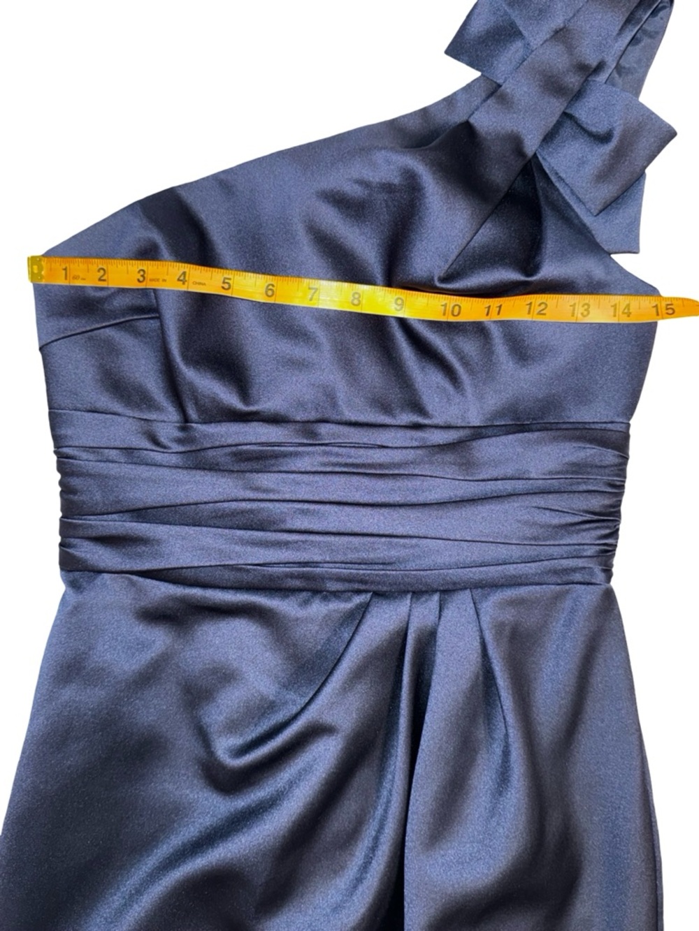 David’s Bridal Dark Blue One Shoulder Dress With Bow Accent Size 2 - Picture 10 of 12